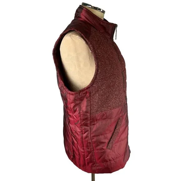 Large Casual Identity Women's Full Zip Burgundy Metallic Lightweight Puffer Vest - Picture 7 of 9